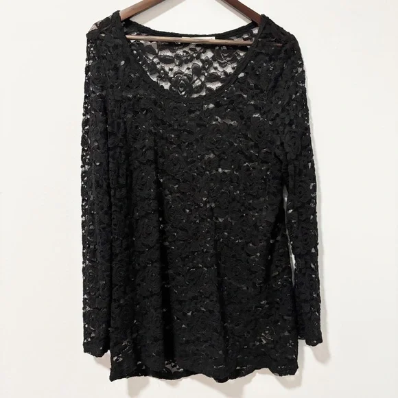 Maurices Floral Lace Blouse Womens Sz 1 Black Long Sleeve Semi-Sheer Whimsigoth - Picture 1 of 13